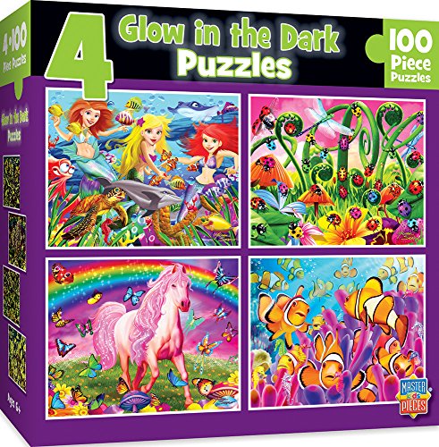 MasterPieces Puzzle Set - 4-Pack 100 Piece Jigsaw Puzzle for Kids - Glow 4-Pack - 8