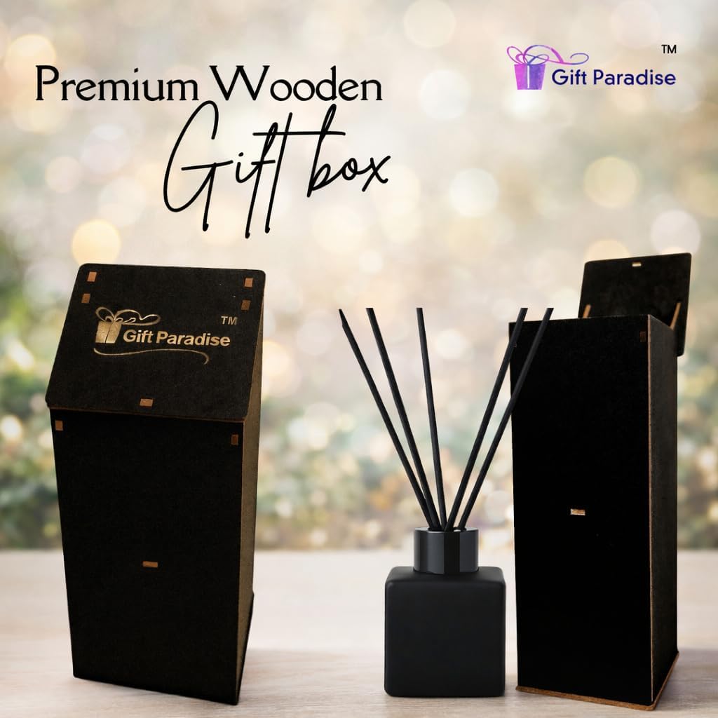 Gift Paradise® Cedarwood & Bergamot Reed Diffuser Set – Premium Home Fragrance with Black Glass Bottle & 5 Reeds – Long-Lasting Up to 3 Months – Elegant Gift
