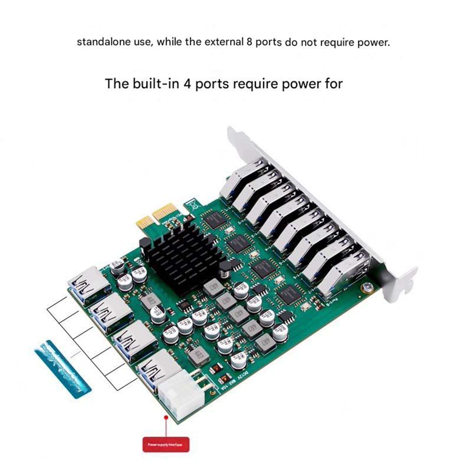 Scheda espansione multiporta USB 3.2 Gen1 PCIe 1X velocità 5 | Trasferimento dati stabile per stampanti archiviazione esterne e connessione simultanea dispositivi disco