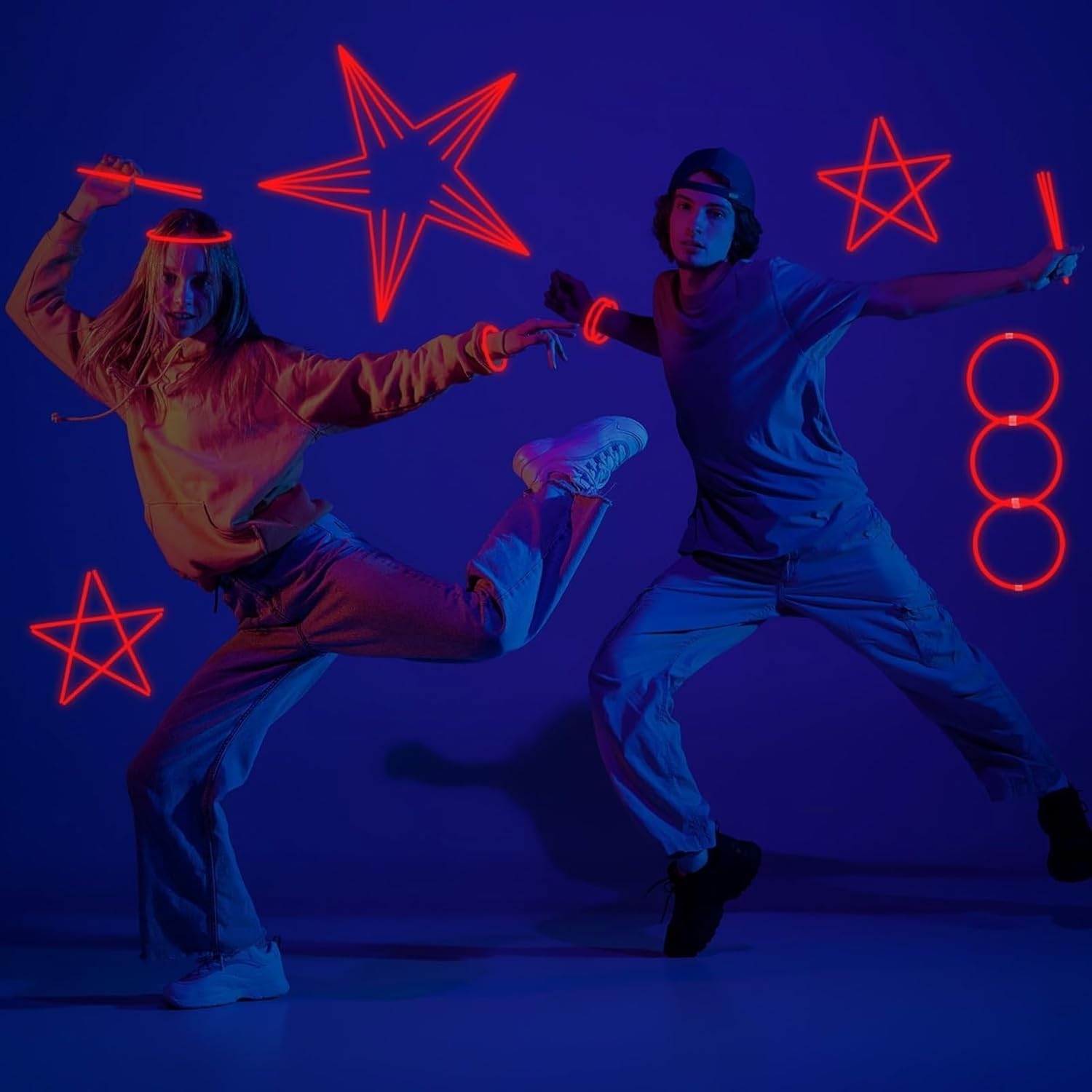 112 Pcs Red Light Up Wand Glow Sticks Party Favors 100 Glowstick Necklaces Bracelets with Connectors 12 Fiber Optic Wand for Valentine's Day, Neon Party,July 4th ,Christmas - Image 6