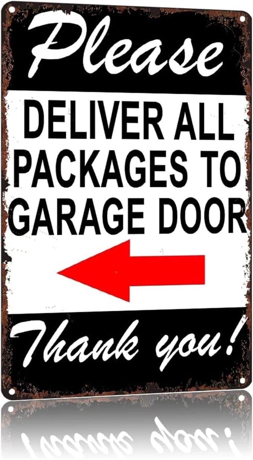 NWPNLXEA Garage Door Package Delivery Instructions Vintage Metal Sign with Arrow for Front Porch or Yard 8 X 12 in