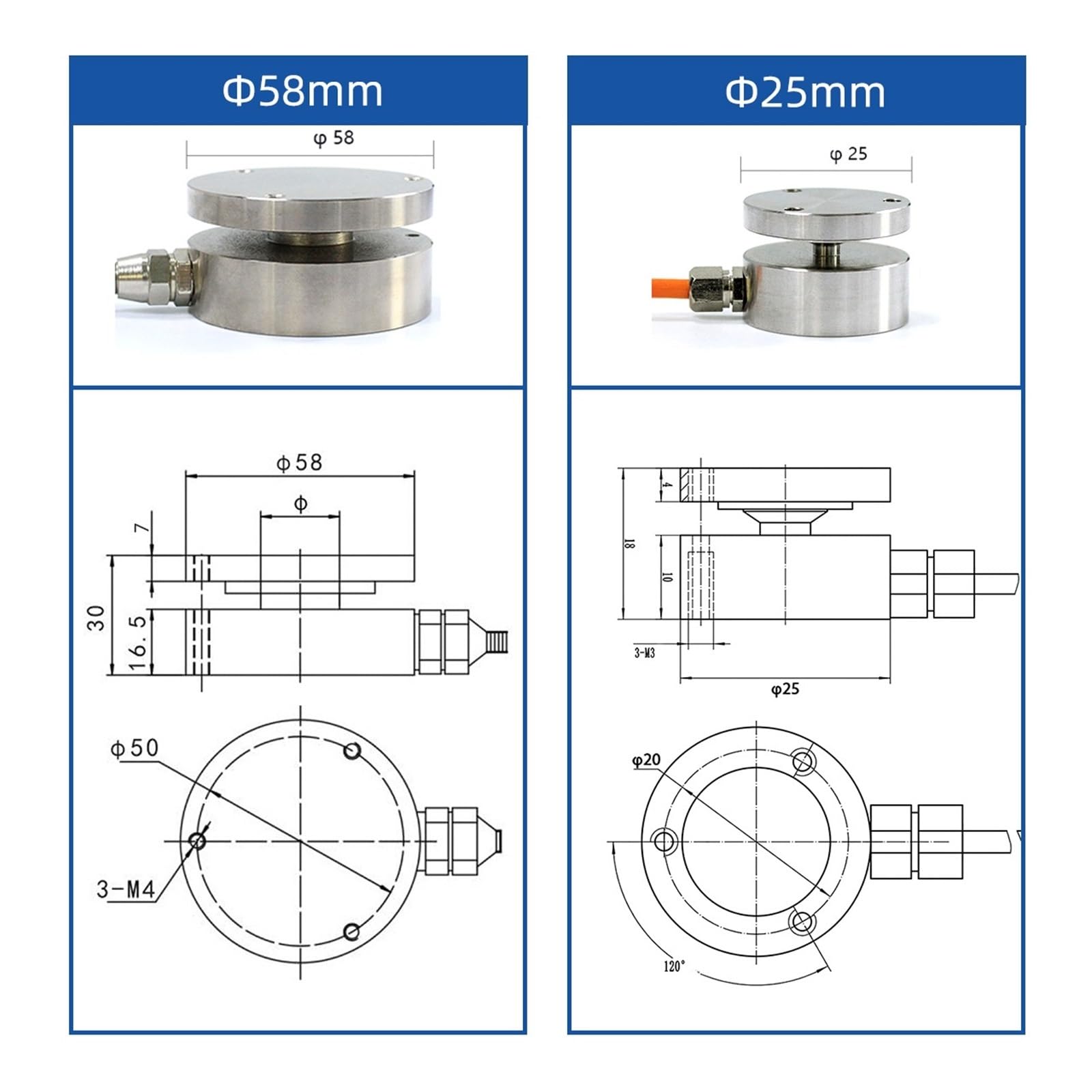 Sensor de pesaje de medición de 25 mm y 58 mm Célula de Carga de compresión y tensión en Miniatura(10T (58mm))