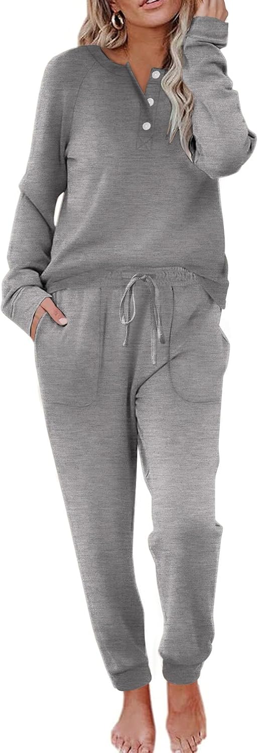 Ekouaer Womens Pajamas Long Sleeve Jogger Sets Comfy Pjs Soft Loungewear 2 Piece Lounge Sets with Pockets S-XXL