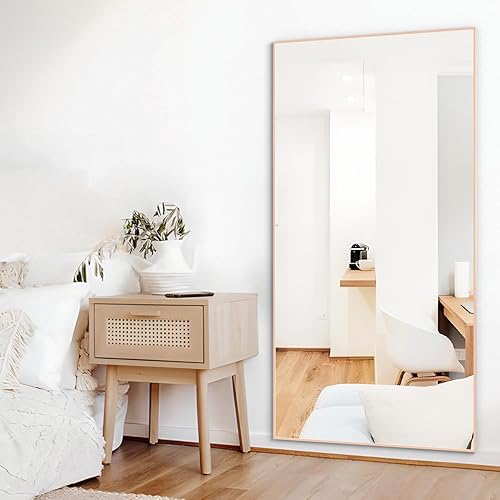 Espejo rectangular extra grande de 71 x 32 pulgadas, espejo de cuerpo de suelo, marco de aluminio, espejo de pared y espejo inclinado para