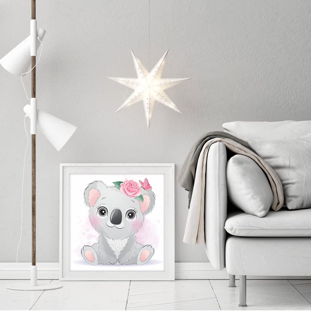 DCIDBEI Diamond Painting 5D Tondo 30x30 Cm - Koala Con Rosa E Farfalla - Kit Completo Con Tela E Strass