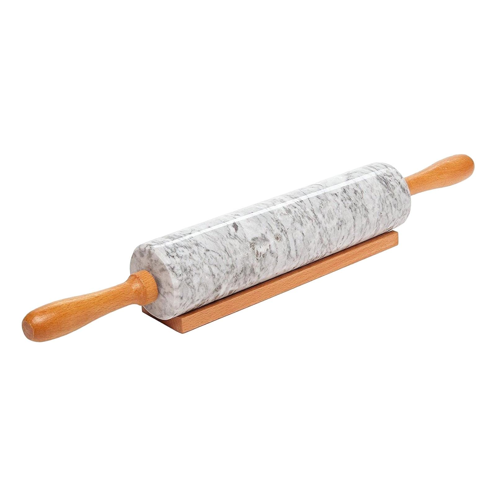 Rodillo de Mármol Herramienta para Hornear con Mango de Madera Y Base Accesorio para Cocina Pastelería Y Panadería Fácil Almacenamiento Adecuado, Blanco, Individual