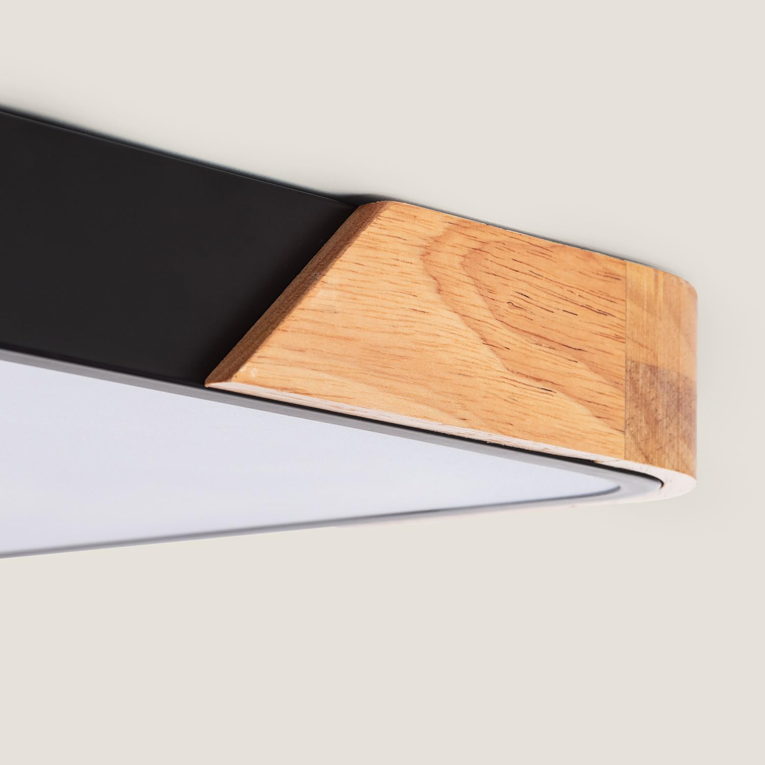 LEDKIA Plafón LED 30W Rectangular Madera y Aluminio 625x425 mm CCT Seleccio | Temperatura de Color Seleccionable | Dimensiones 625x425 mm | Iluminación 2400 lm | Negro; Metal; Madera
