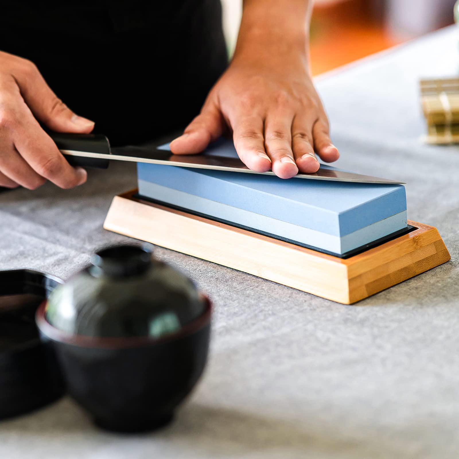 Pierre à Aiguiser Pierre À Aiguiser Premium 1000-6000 - Utile Et Support En Silicone Affutage Couteau