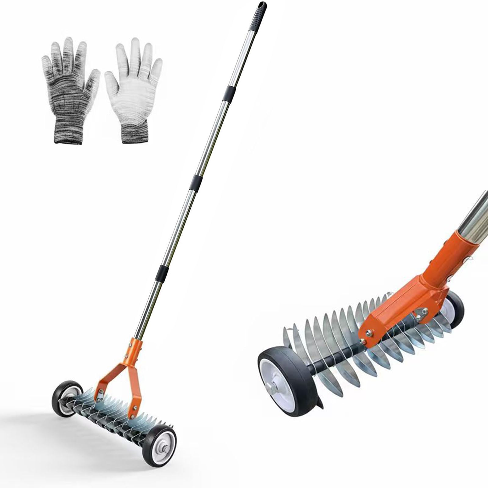 Scarifiers for Lawns, Lawn Scarifier with Twist Lock, 167 cm Adjustable Handle Scarifying Rake, Handheld Weed Rake for Lawns for Soil Levelling, Lawn Aeration, Leaf Removal