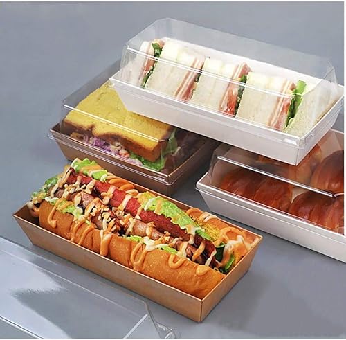 Miniatura 4 de Juego de 50 cajas de rollo para tartas con tapa transparente para sándwiches para perros calientes, contenedor de plástico transparente sin BPA para