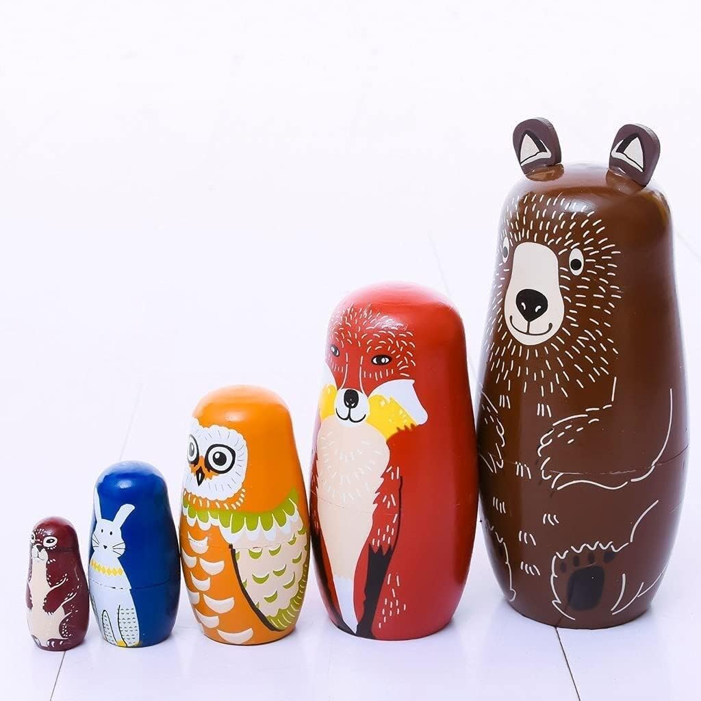Matryoshka Russian Nesting Dolls,Toddler Wooden Bear Owl Matryoshka Dolls,5 Traditional Matryoshka Creative Toys
