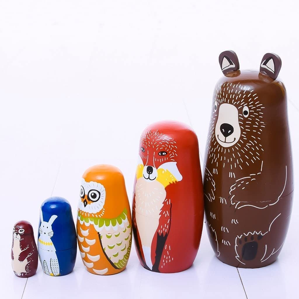 Matrioszka Rosyjskie lalki lęgowe, maluch drewniany miś sowa Matryoshka, 5 tradycyjnych matrioszek Zabawki Układania