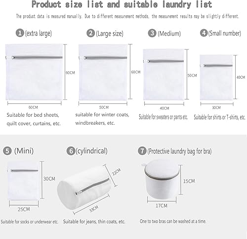 Miniatura 3 de Bolsa de lavandería de 5 piezas, bolsas de malla con cremallera, bolsas de lencería para lavar delicados, bolsas de lavandería de viaje, para ropa
