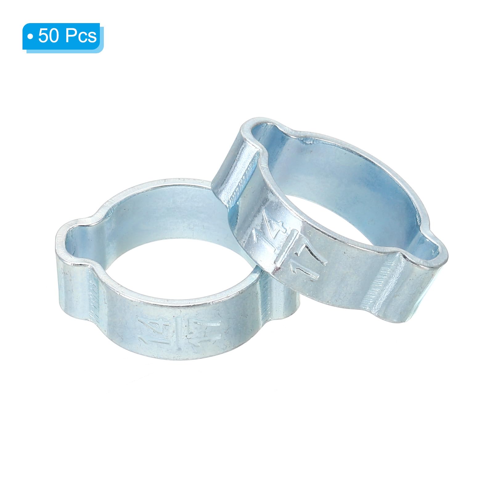 PATIKIL 50 Pack 14-17mm Double Ear Hose Clamp, Galvanized Steel O Clip Crimp Rings for Fuel Petrol Pipe Tube Fitting Connections, Silver Tone - Image 3