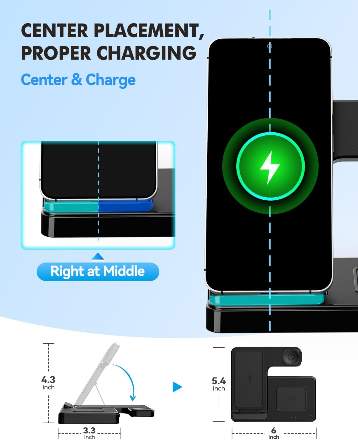 Cargador inalámbrico plegable 3 en 1 para Samsung: estación de carga Qi de 15 W para Samsung S26/S25/S24/S23/S22/S21, Note 20/10, Z Fold 6/5, Galaxy Buds 4/3/2 Pro y Galaxy Watch-Android Soporte de