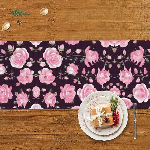 Chemin de table rustique avec fleur rose pour un cadeau déco de Noël mémorable