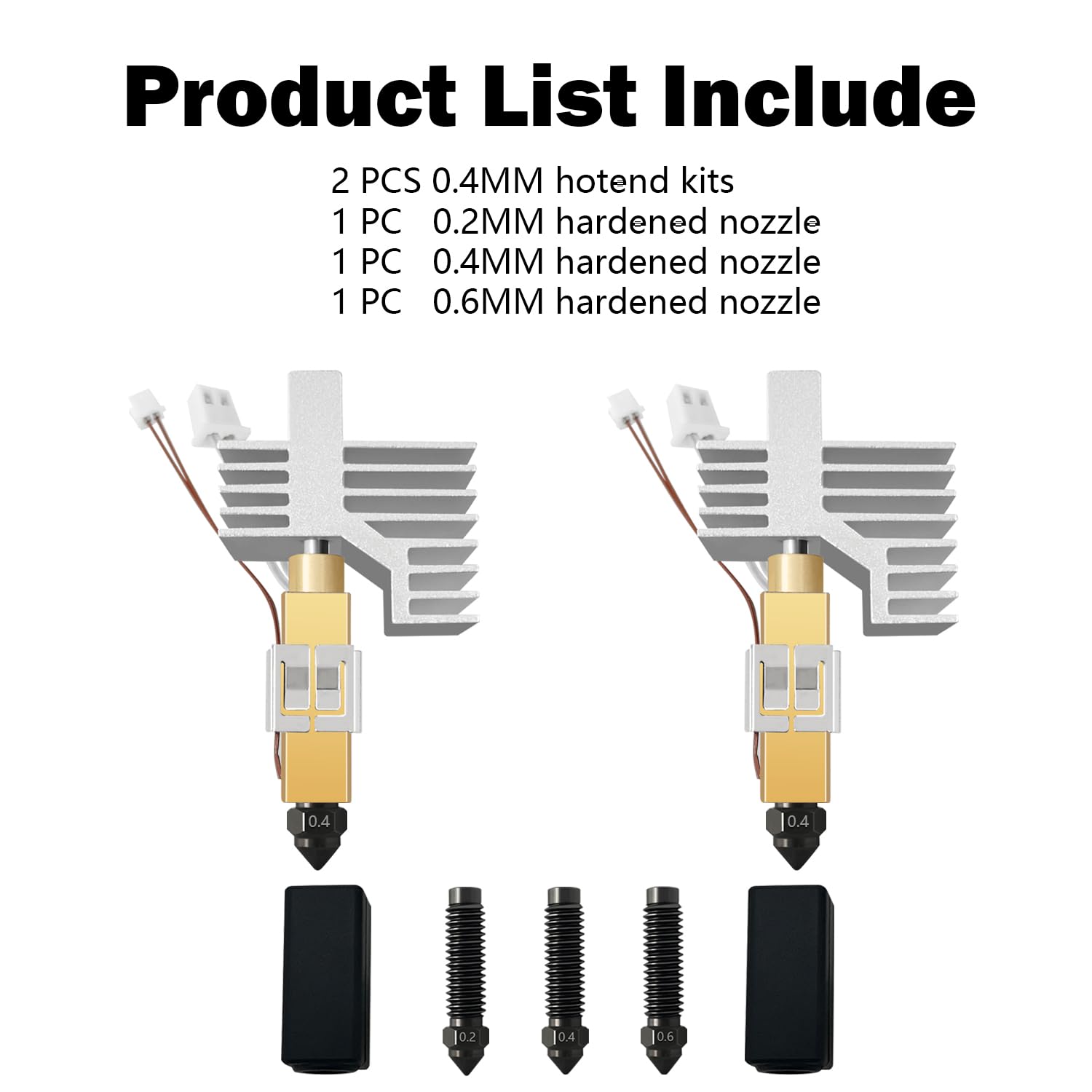 HzdaDeve 2PK 0,4 mm de acero endurecido cerámica Hotend para Centauri Carbon 2/CC2 Cabezal de impresión Extruder Kit Hot End Cartucho calefactor Cubierta de silicona Bloque calefactor con boquillas