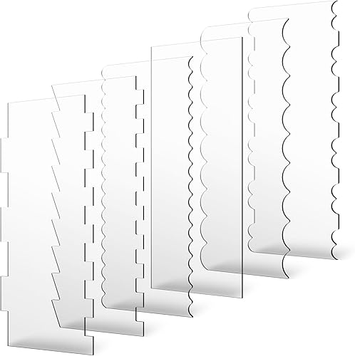 Juego de 6 raspadores para tartas, herramienta de acrílico transparente para bordes de tartas con 11 patrones de decoración de pasteles, raspador de