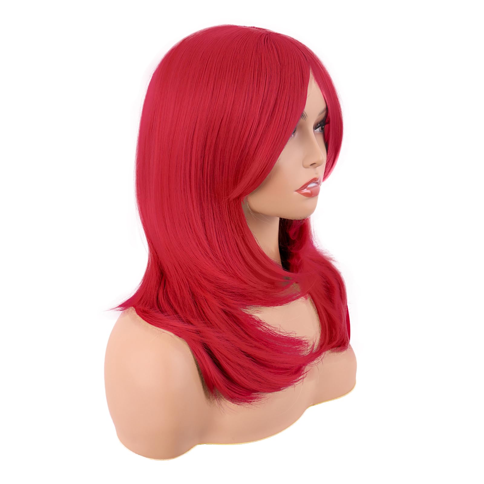 MapofBeauty 20 Inch/50 cm Long Layered With Bangs Straight Synthetic fiber Shoulder Length Hair for Daily Use or Party Wig (bright Red) - Image 2