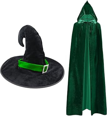 Women Velvet Witch Cloak & Hat Set Halloween Wizard Cosplay Costume