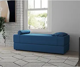 Sofá-Cama Casal 3 Lugares Cecília Linho Azul Marinho