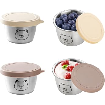 4 x Small Containers with Lid Plastic Dressing B Container Stainless Steel Salad Jars 70 ml Mini Dip Container Can Reusable Small Tins for Microwave Freezer Safe