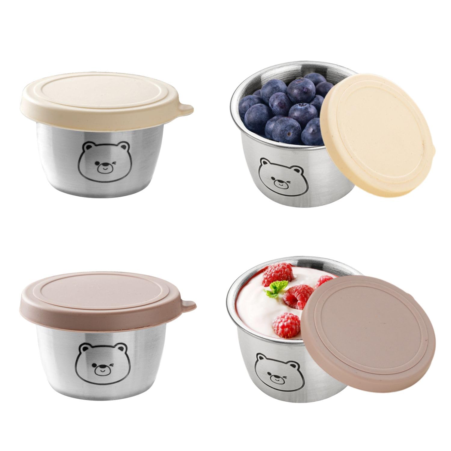 Lyivisk 4PCS Kleine Dosen mit Deckel Plastik, Dressing Bbehälter, Salatgläser aus Edelstahl, 70 ml Mini Dip Behälter, Dose Mehrweg, Kleine Dosen für Mikrowellen Gefrierfachgeeignet Küche, Haushalt & Wohnen
