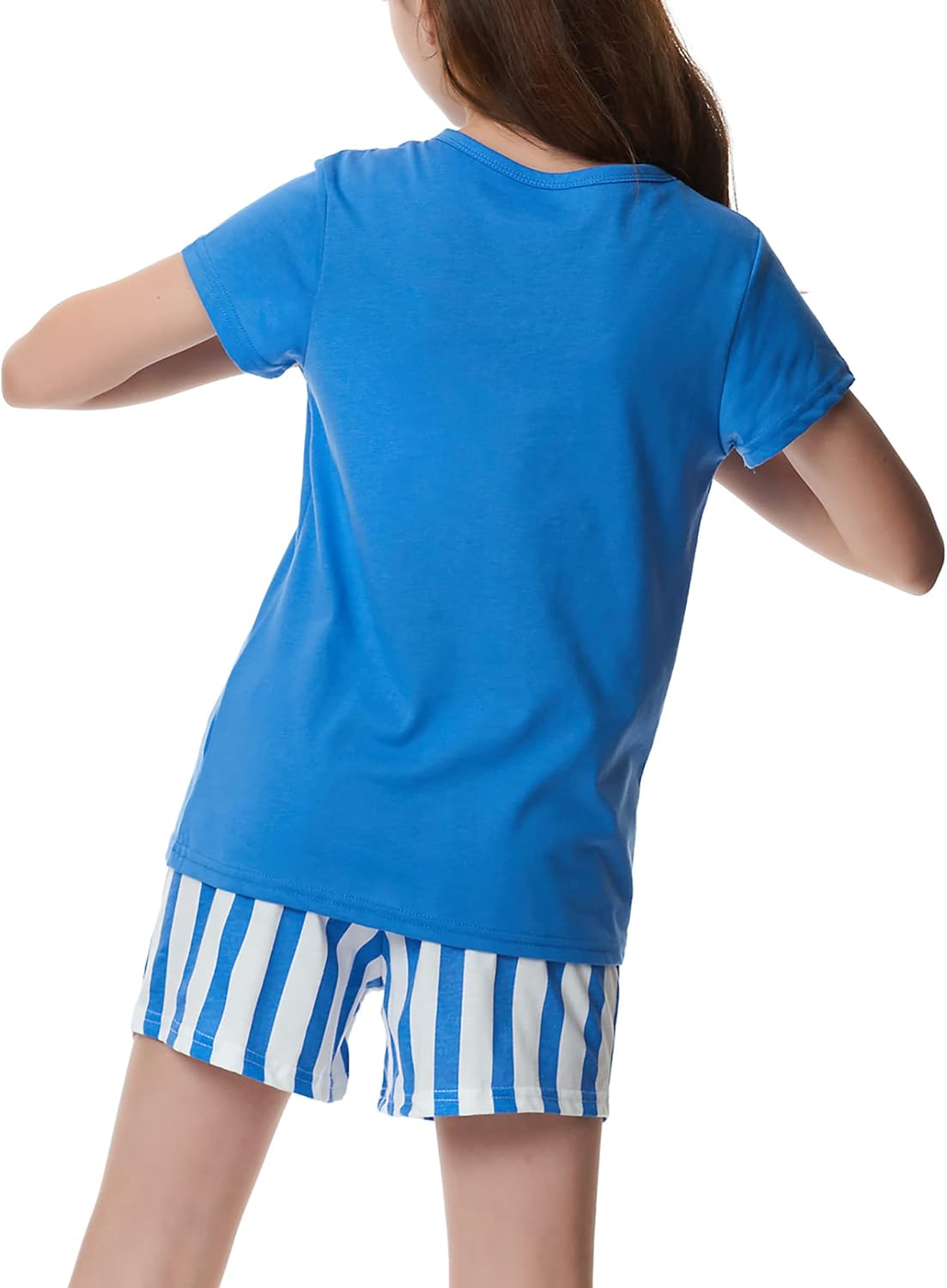 Summer Pajamas for Girls – Stripe White PJS Pal Cute Jammies Set Big Girl Size 8,Blue (zzzz) - Image 4
