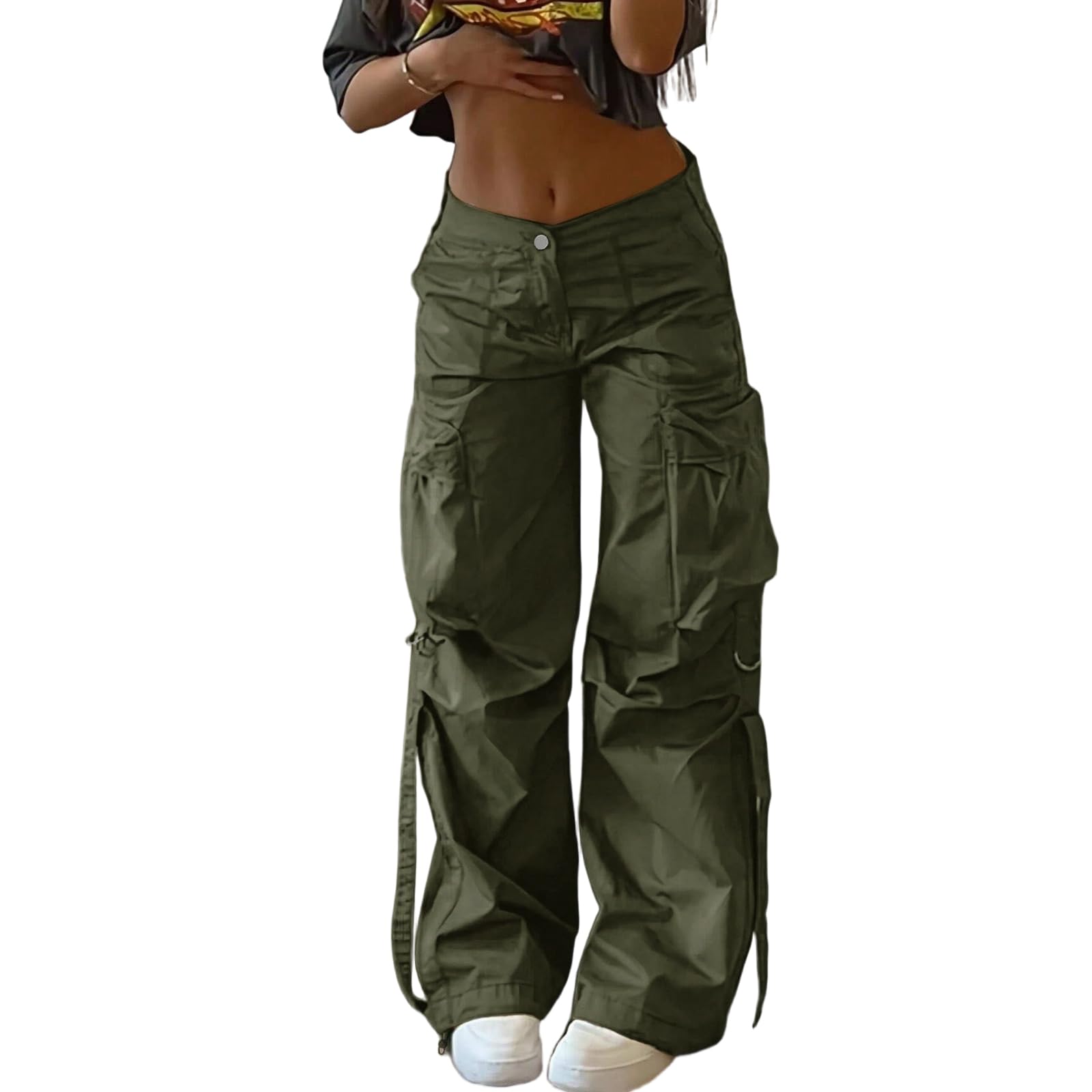 High Waist Cargo Pants Women Wide Leg Multi Pocket Y2k Cargo Joggers Loose Parachute Trousers Streetwear Concert