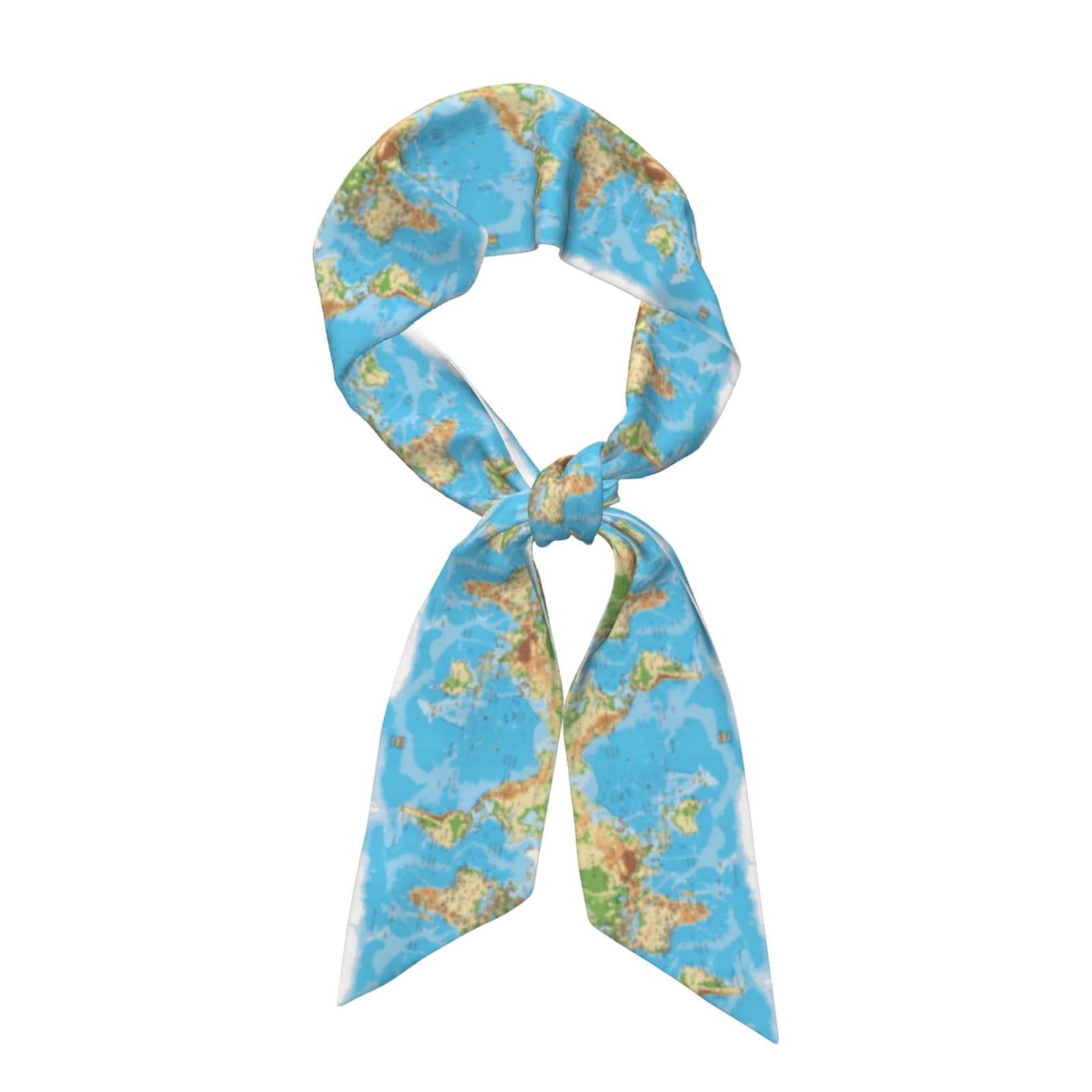Whjshop Women's Black World Map Printed Long Strip Silk Scarf For Soft And Smooth Strip, Handbag Accessories