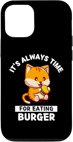 Funda linda Kawaii Cat It's Always Time For Eating Burger para iPhone 1212 Pro