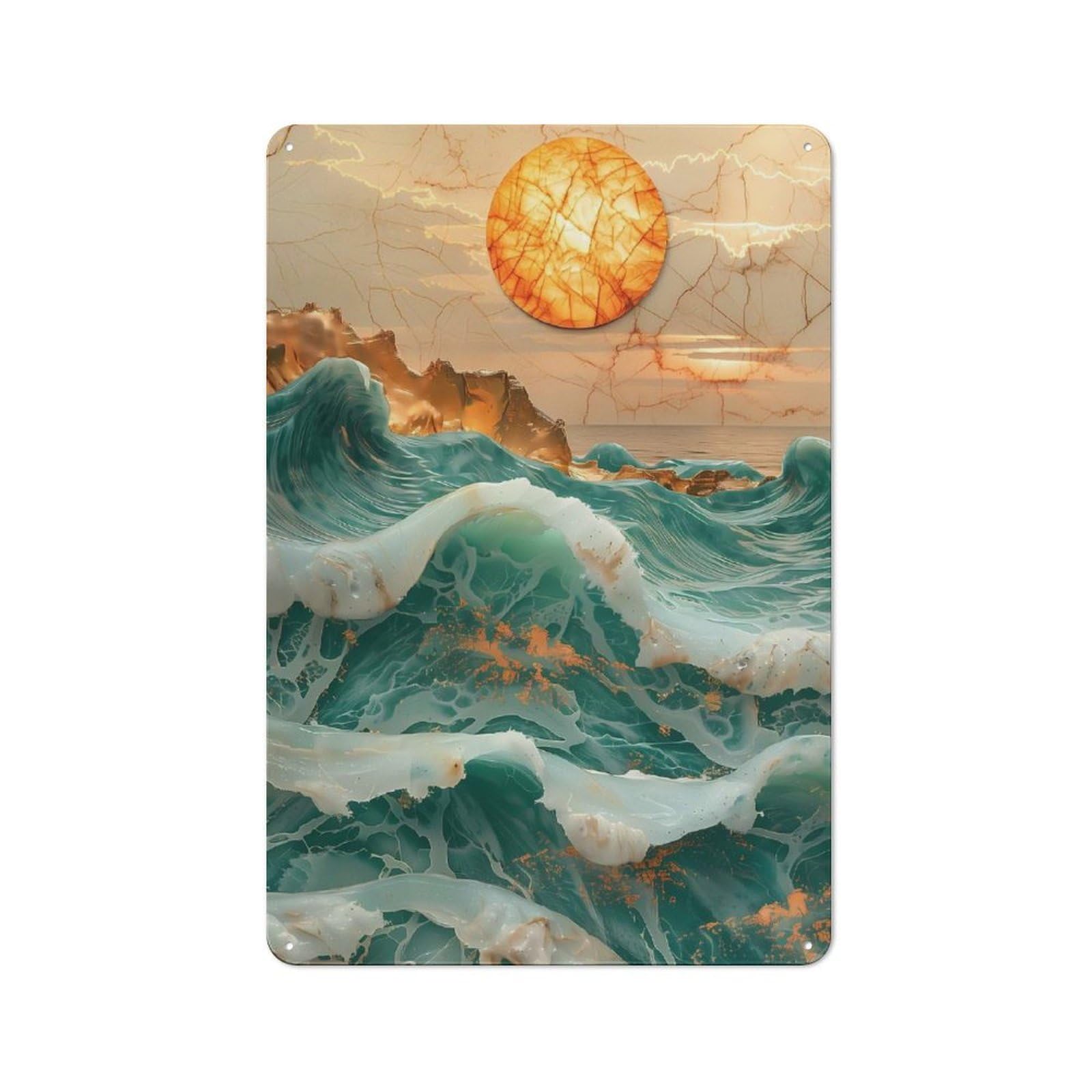 Junmoney Style-24 Metal Wall Sign 30X20cm Featuring Amber Ocean Sunset For Café Or Home Bar, For Collectors Decorating Cafés And Home Bars
