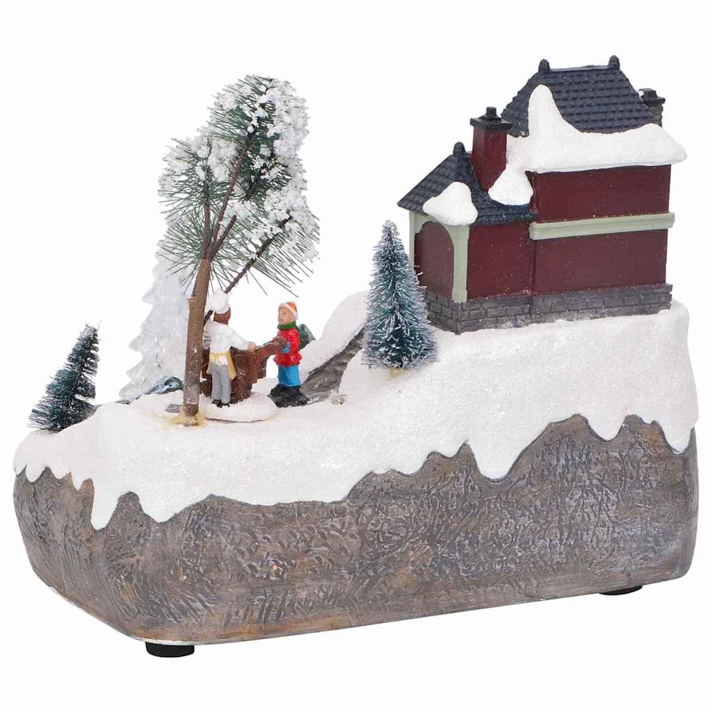 Weihnachtliche Tischdekoration aus Harz mehrfarbig, 23,5 x 16 x 18,5 cm, mit dekorativen Lichtern für Wohnzimmer Flur Kaminsims Winterdorf Deko