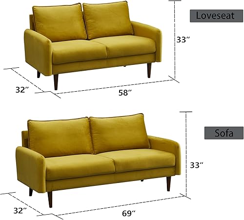 Miniatura 3 de INSTORY Sofá de dos plazas de terciopelo Sofá moderno de mediados de siglo con patas de madera para sala de estar - Oro
