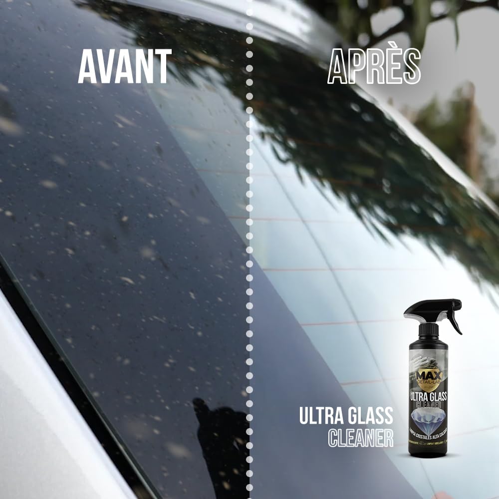 MAX DETAIL-LAB - Ultra Glass 5L - Nettoyant Vitre Voiture, Formule Dégraissante Nettoyage Brillance, Lave Fenêtre Auto Anti-Pluie Accessoire Microfibre Inclus, Produit Detailing Professionnel 5 Litres