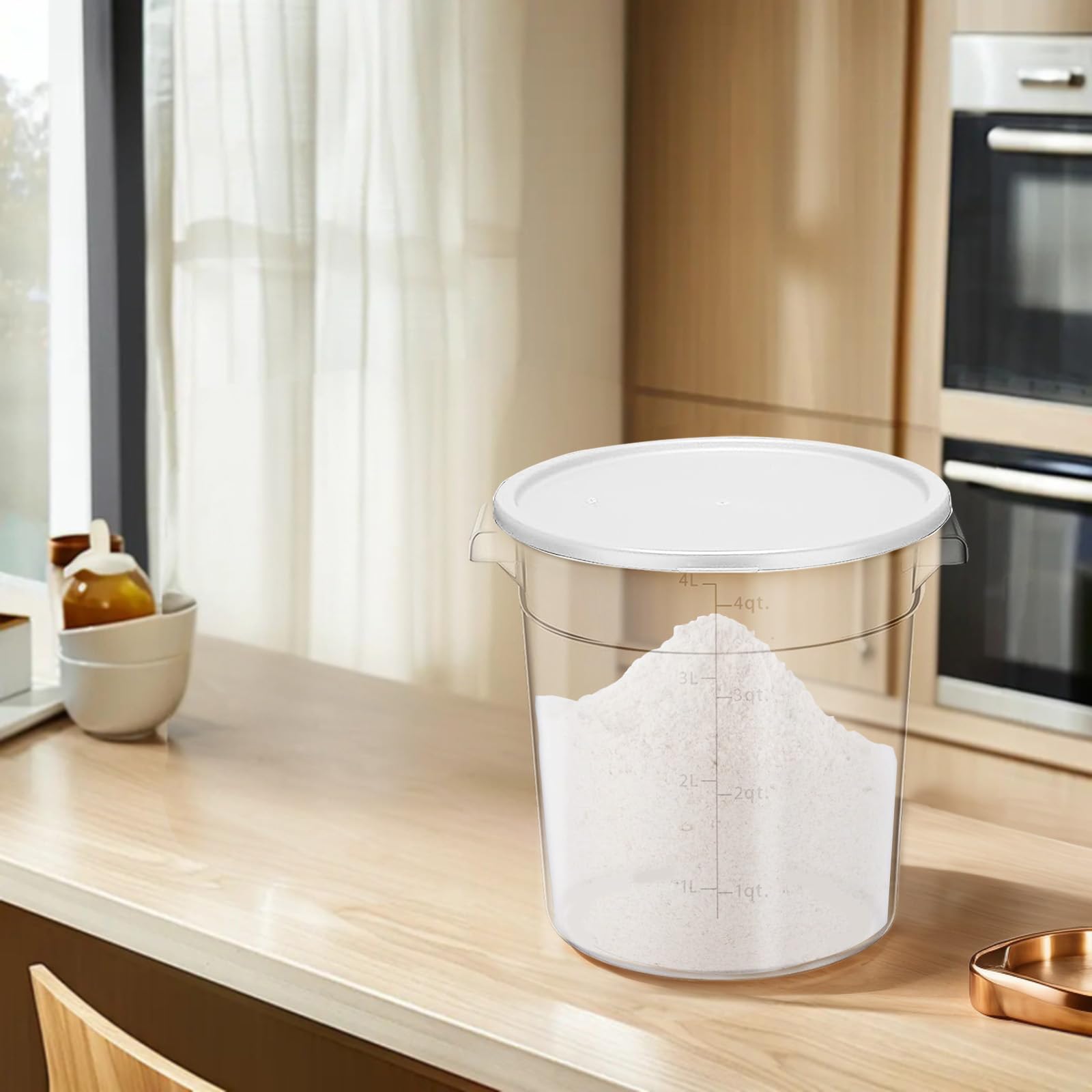 5 recipientes de almacenamiento de alimentos de 4 cuartos de galón con tapas para prueba de pan de masa elevada, cubo redondo transparente para almacenamiento de alimentos en cocina o
