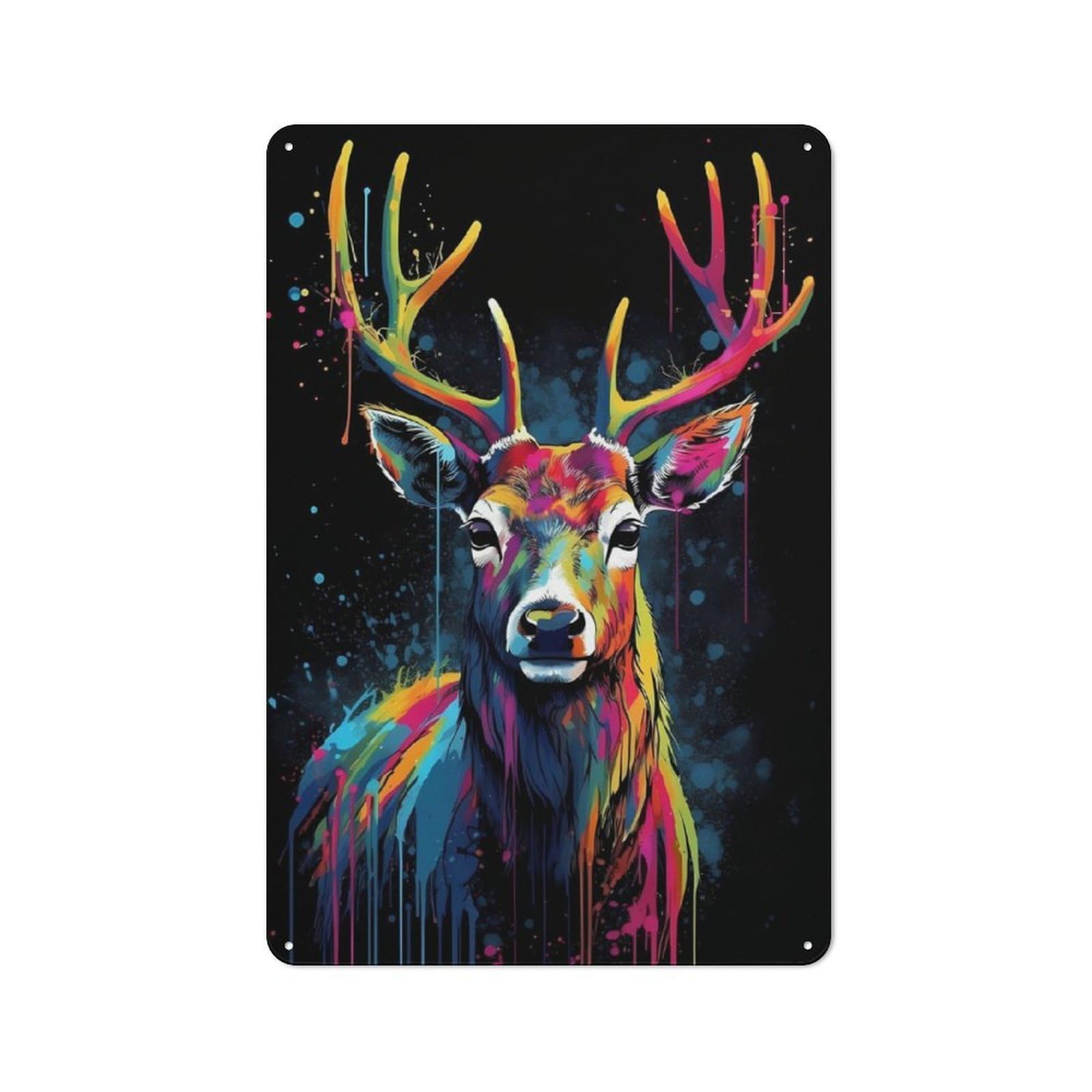 Junmoney Colorful Deer With Drips Vintage Metal Wall Sign 30X20cm For Studio Or Craft Room, For Vintage Wall Decor Fans, For Metal Sign Collectors