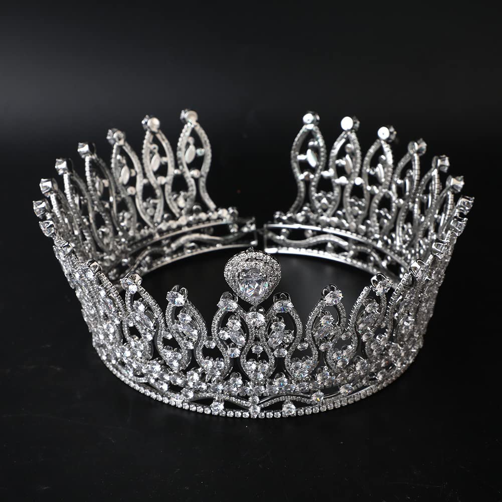 Amazon.com : QXMYOO Cubic Zirconia Big Wedding Tiara Tall Royal ...