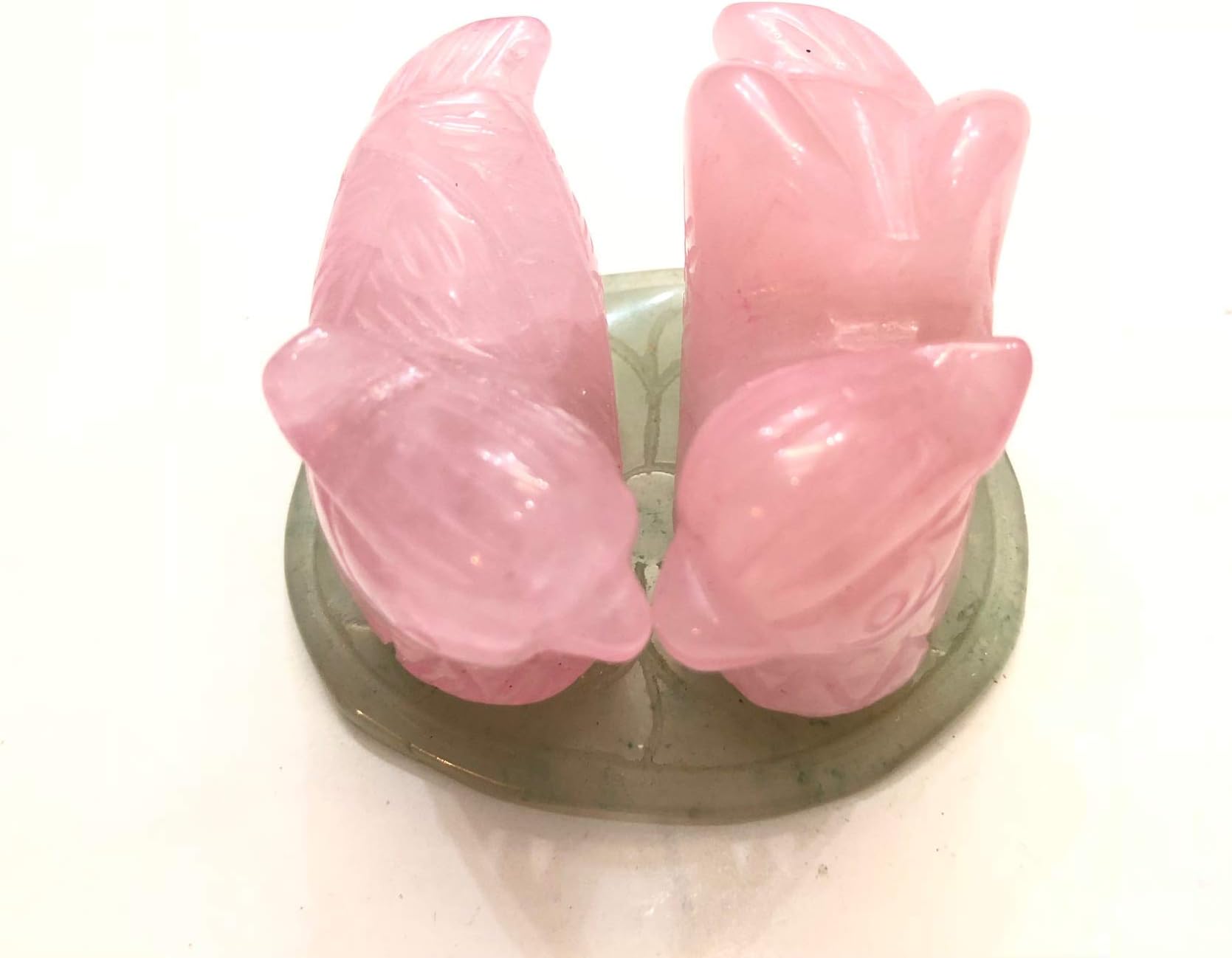 Feng Shui Rose Quartz Mandarin Ducks on Lotus Leaf for Romance and Love Luck