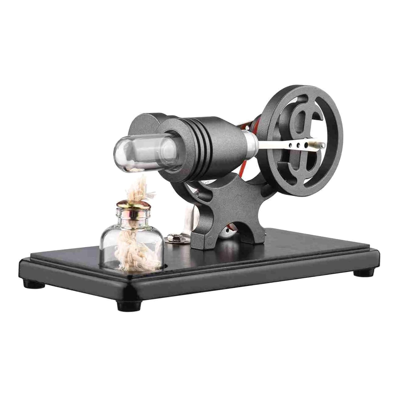 Stirling Engine - Base de madera de metal negro lista para usar con luz LED