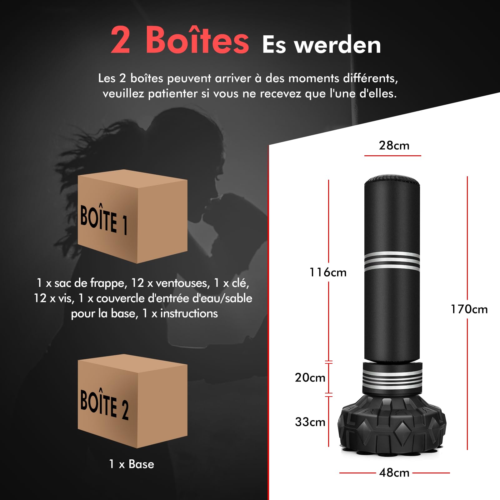 COSTWAY Sac de Frappe sur Pied 170 cm, Sac de Boxe Lourd Autoportant avec Ventouses Rebond Rapide, Support pour Adultes Adolescents Enfants, Équipement pour Boxe Kick-Boxing Arts Martiaux