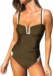 Conjunto de tankini para mujer, tirantes ajustables, alambre en U, traje de baño de dos piezas, bloque de color, parte inferior de tiro medio