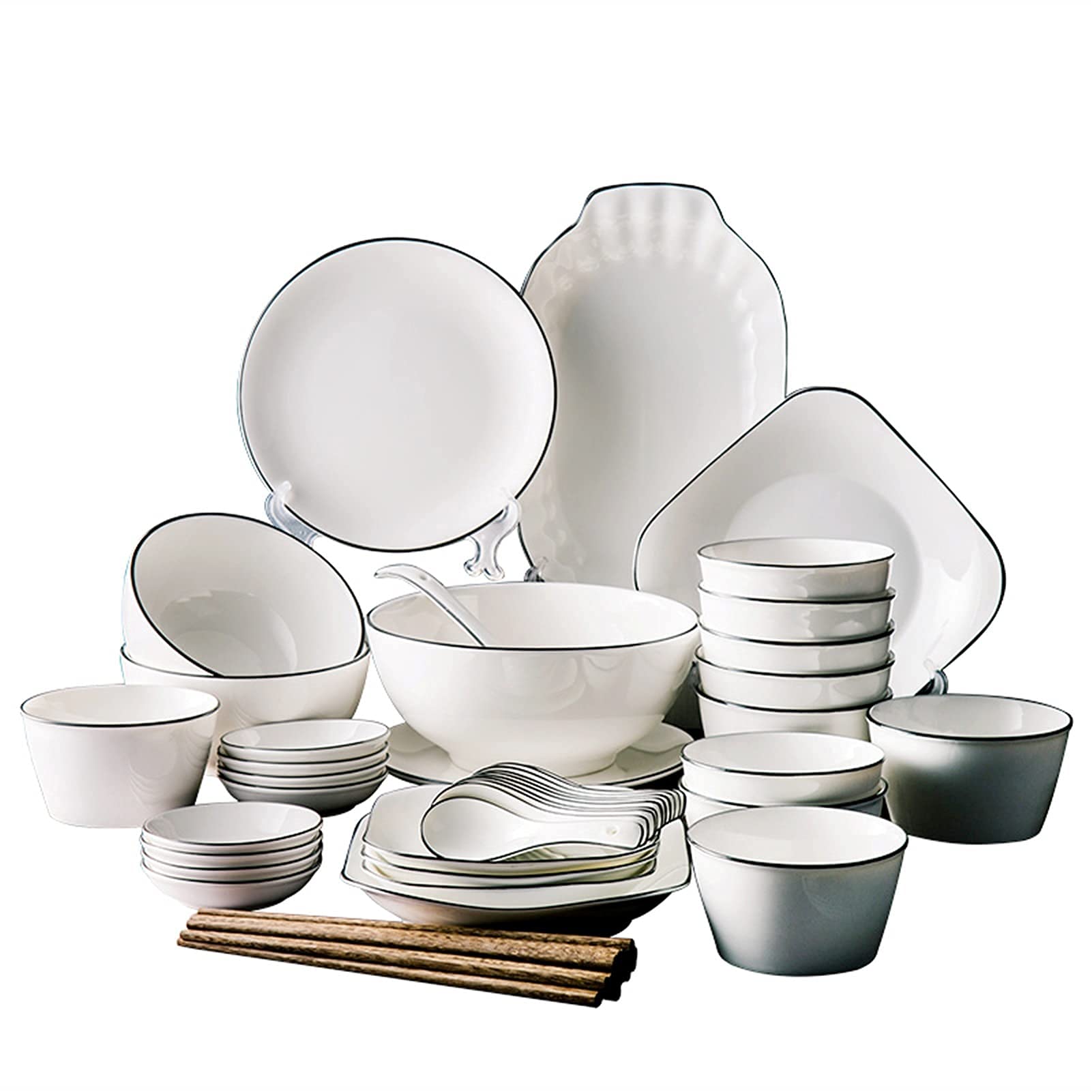 Nordic Geschirr Set Keramik Platte Reis Schüssel Kreative Weiß Farbe Platte Suppe Schüssel Home Porzellan Gericht Set,White-Style 4