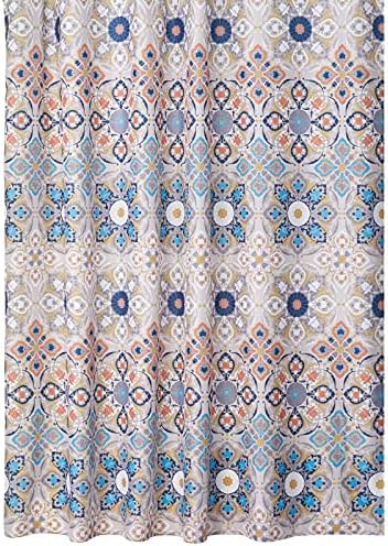 mDesign Luxury Shower Curtain  Cool Shower Curtain with Striped Pattern  Easy to Clean Bathroom Curtain  Mould-Free and Water-Repellent  White/Light Grey