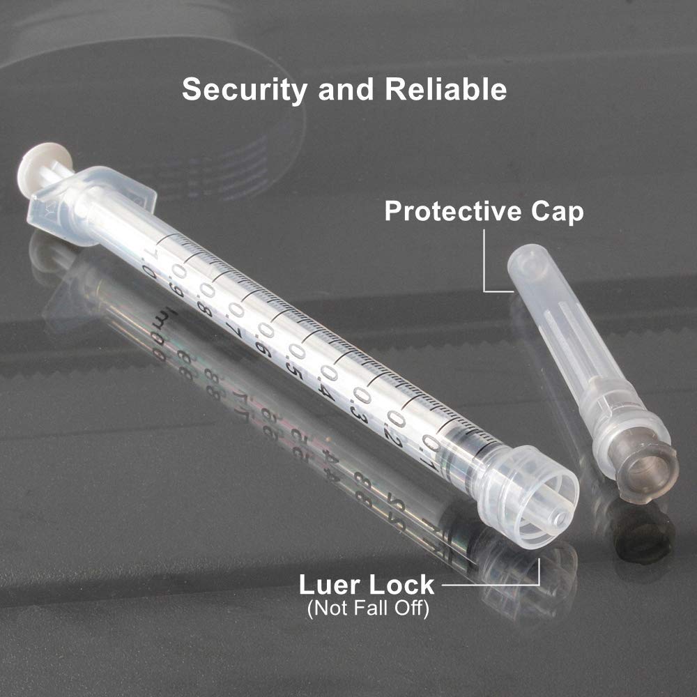 BSTEAN 25 Pack 1ml Disposable Syringe with 27Ga 1/2 Inch Needle, Individual Package