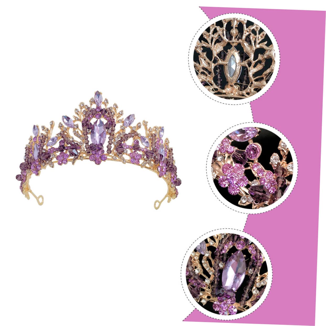 Didiseaon Tiara Princesa 3 Piezas De Cristal Morado Accesorios Para Mujer Joyas De Princesa Para Mujer Coronas De Cumpleaños Para Joya Para El Cabello Tiaras Góticas Moda Dama Pedrería