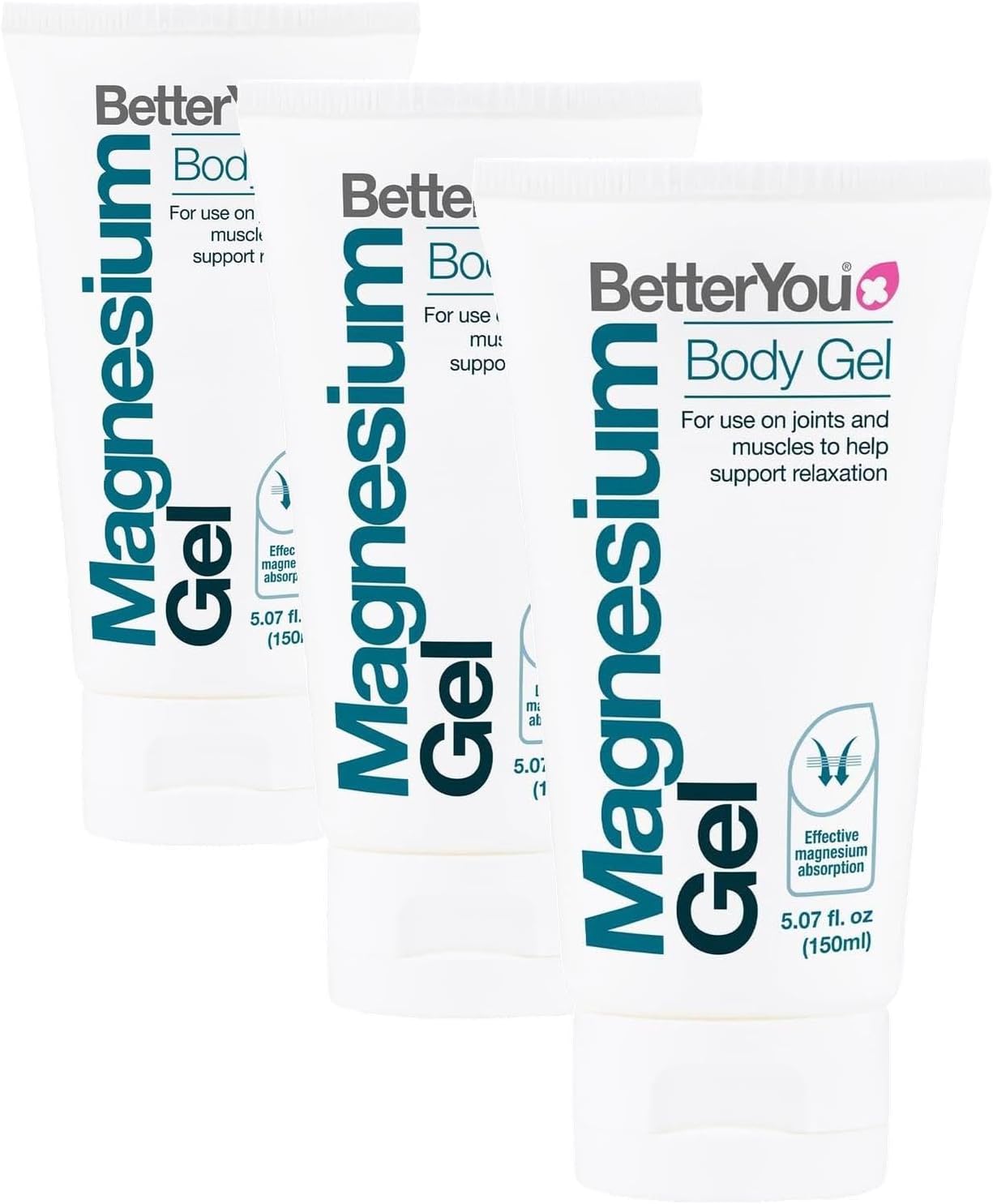 BetterYou Magnesium Gel - Relaxing Muscle Rub - Topical Magnesium for Effective Absorption - Tense Joint Support and Sore Muscle Relief - 5.07 oz (Pack of 3)