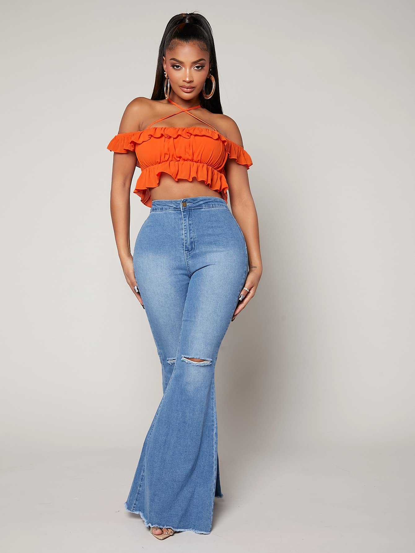 neon orange ruffle top