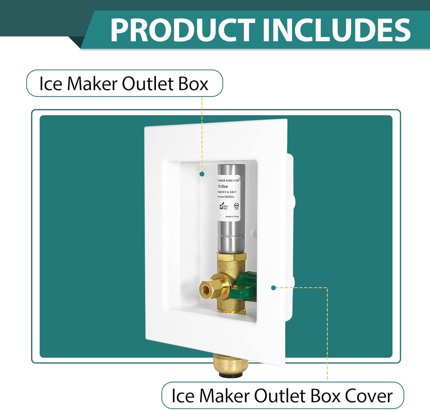5-Pack Niikappu Ice Maker Outlet Box, 1/2 Inch Push-Fit Connection, Ice Maker Box with Installed 1/4-Turn Ball Valve, with Stainless Steel Hammer Arrestor(IM015-5Pack)