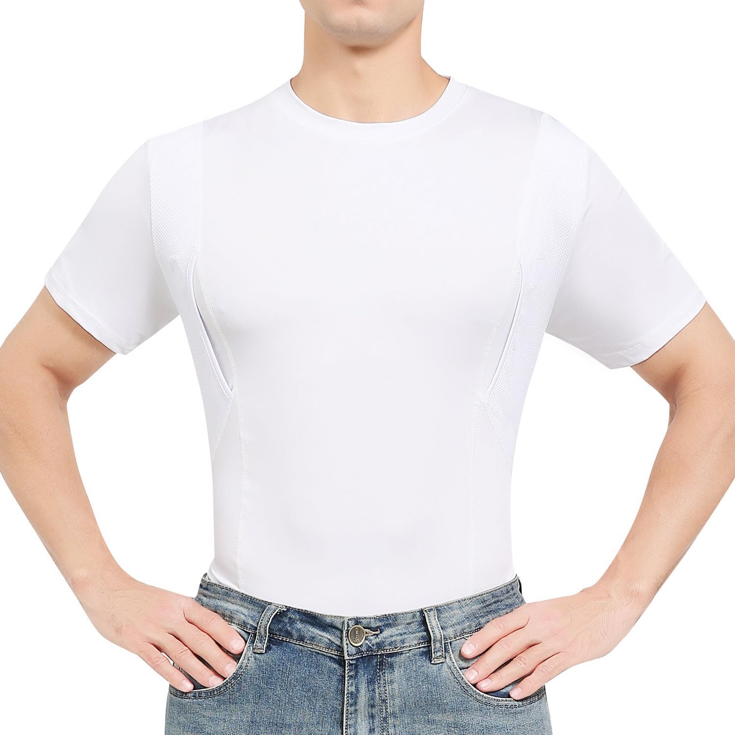Concealed Carry Shirts for Men Holster Shirt Crew Neck Short Sleeve Conceal Carry Shirt Clothing with Large Pockets